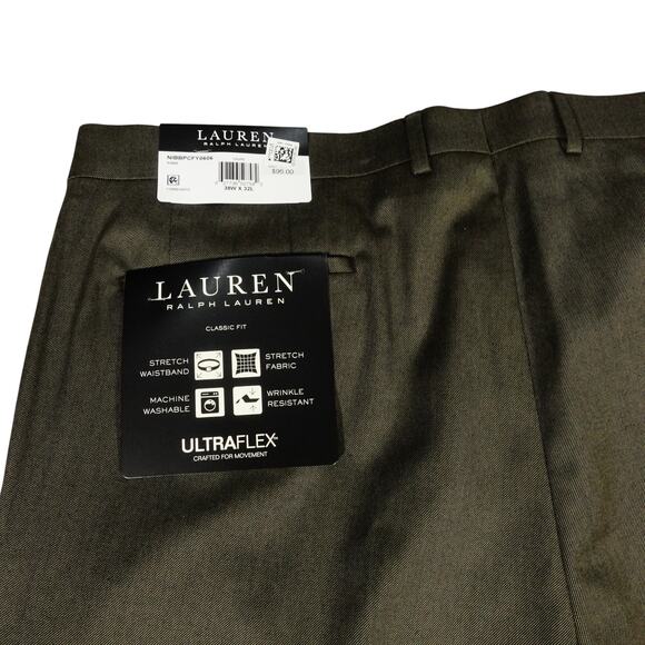 Ralph Lauren Brown Stretch Wrinkle Resistant Dress Pants Check 38 x 32 NWT - Picture 8 of 8
